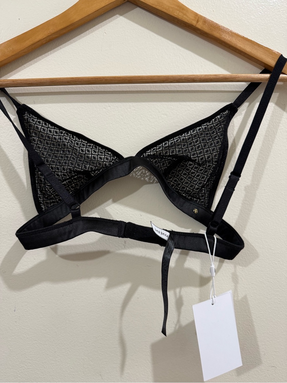 Anine Bing Black Sheer Geometric Lace Bralette